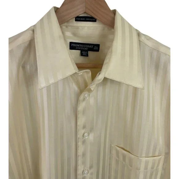 Pronto Uomo Couture Yellow Two Tone Button Up Dress Shirt Mens 17 1/2- 32/33 - Picture 3 of 8